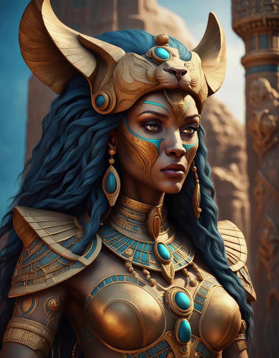 Detailed Matte Painting of Goddess Sekhmet