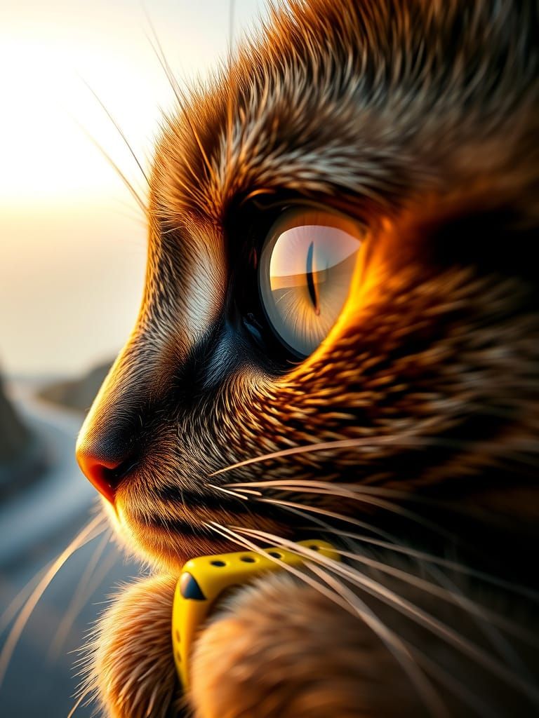 Golden Hour Feline Focus: A Scottish Fold Cat's Intense Gaze