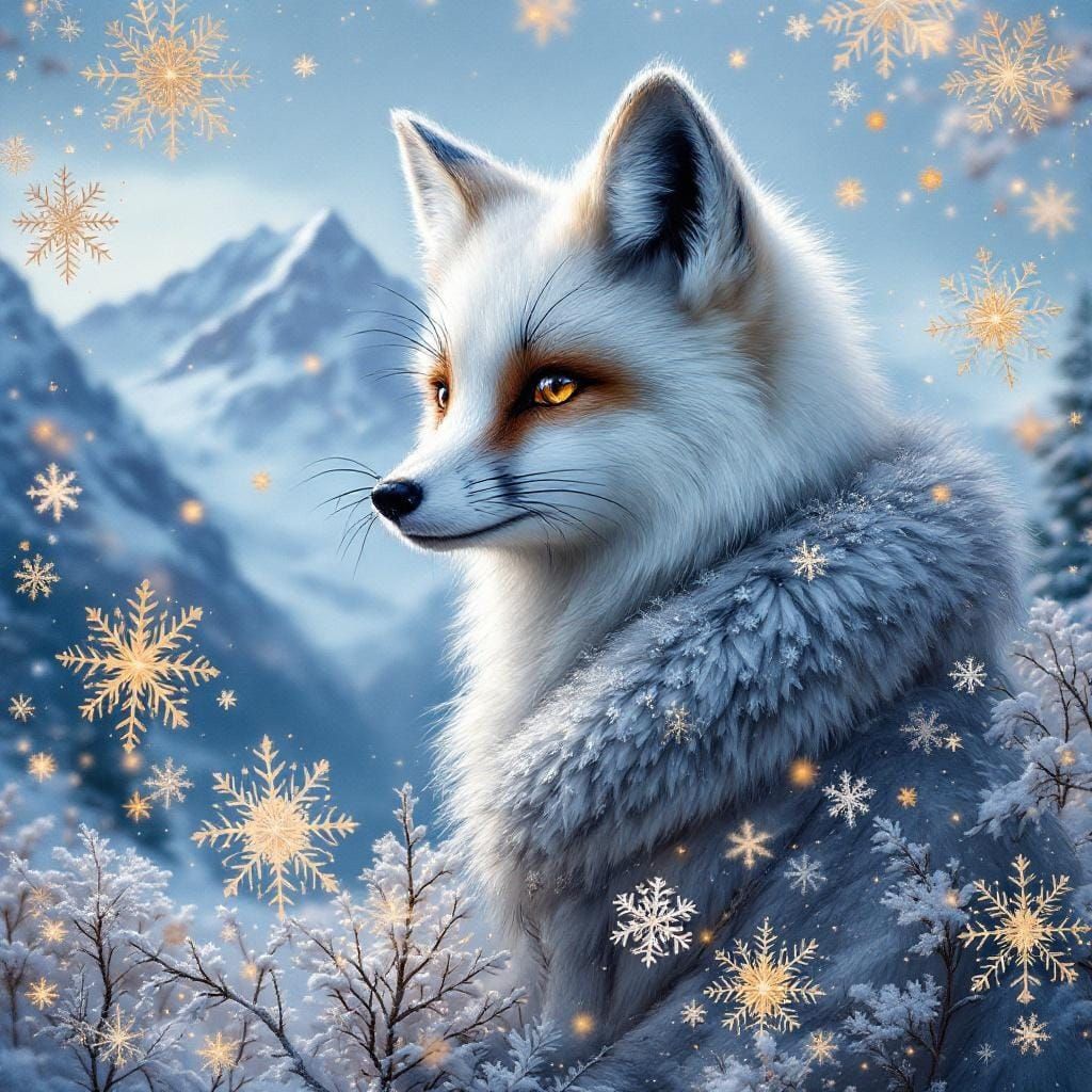 Arctic Fox in Snowy Mountain Landscape