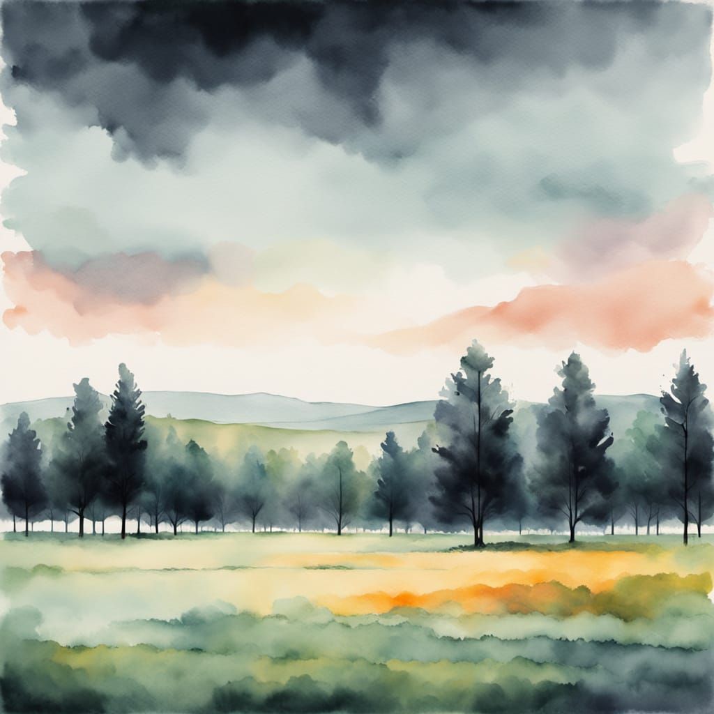 Abstract Expressionist Treeline in Watercolor Style