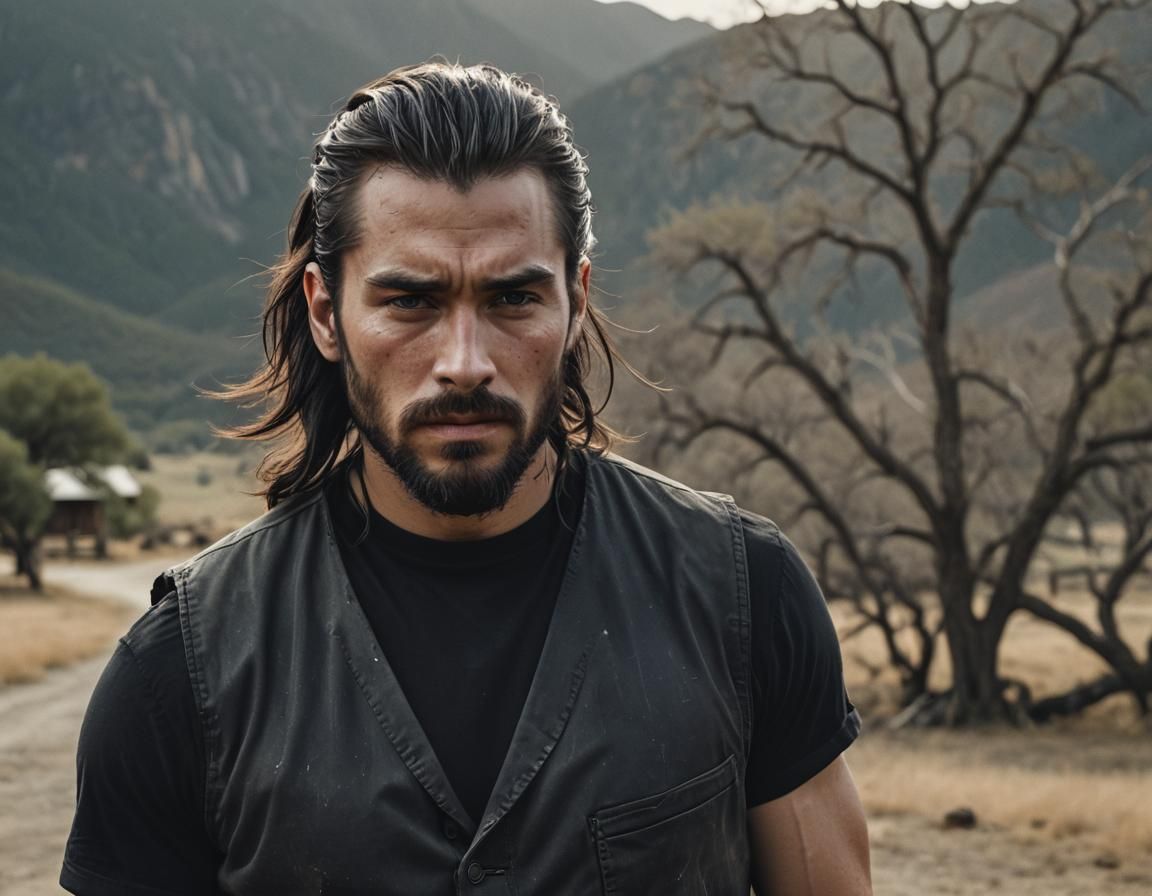 Handsome Man with Ponytail in Cinematic Portrait