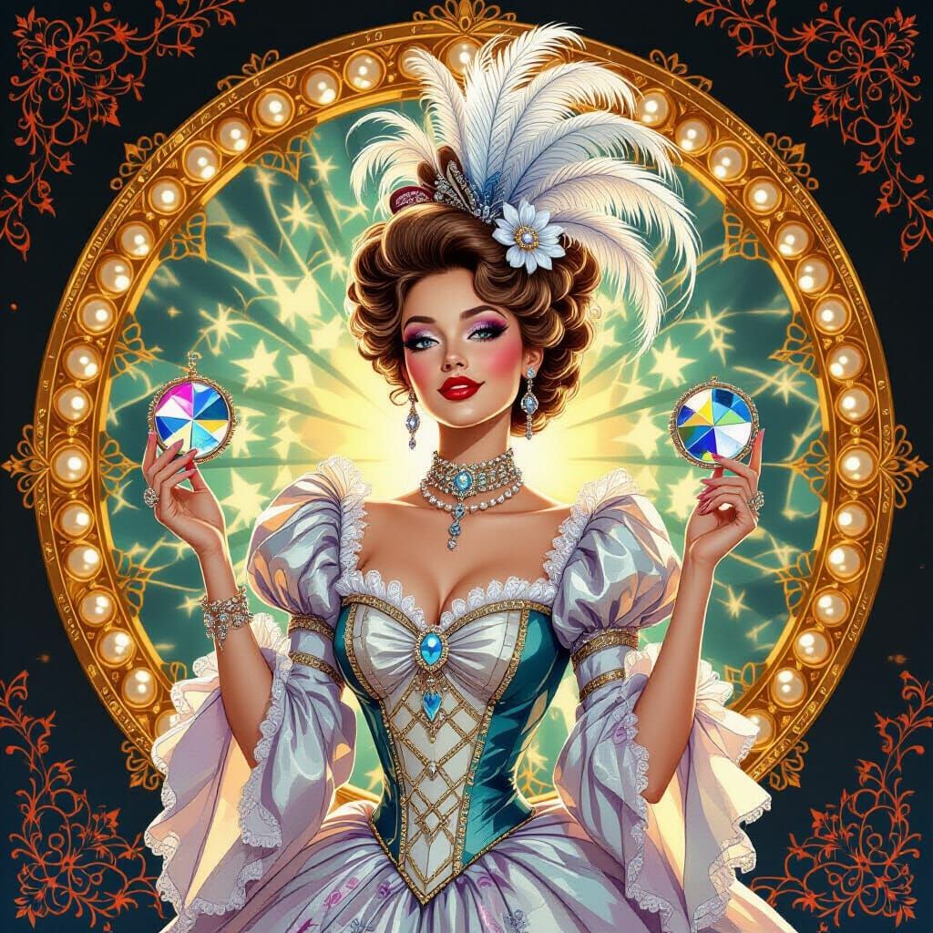 Psychedelic Rococo Model with Peacock Headdress