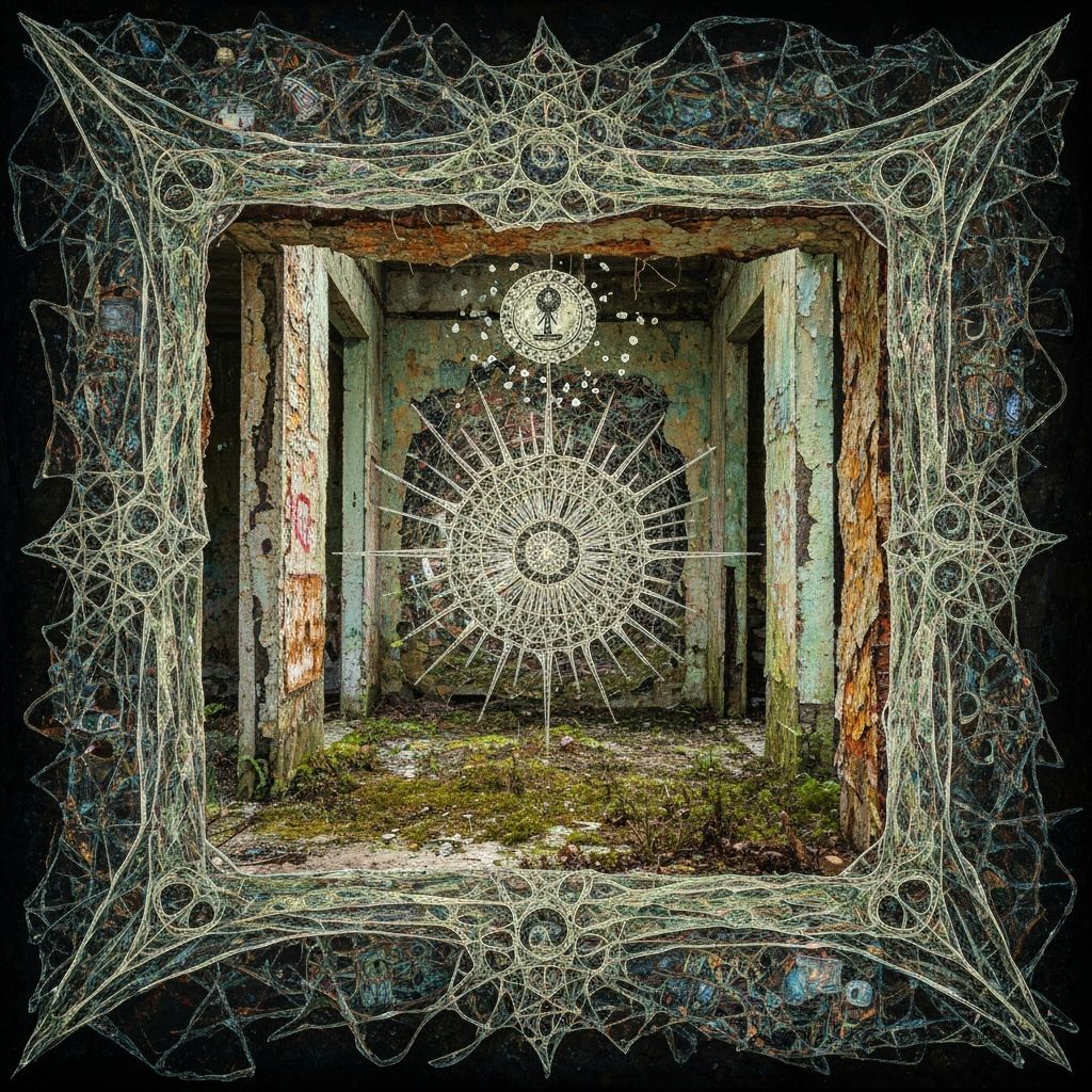 Transhumanist Artwork with Symbolic Patterns and Organic Net...