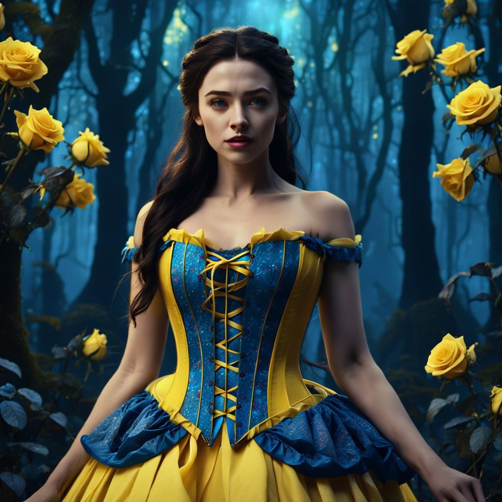 Gothic Fairytale Belle in Dark Forest, Detailed Digital Art