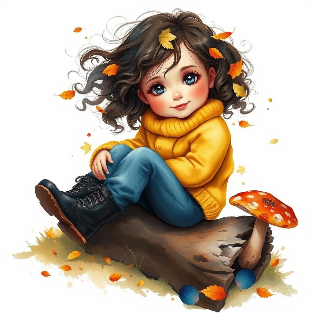 Girl with Autumn Leaves in Hair, Fantasy Art