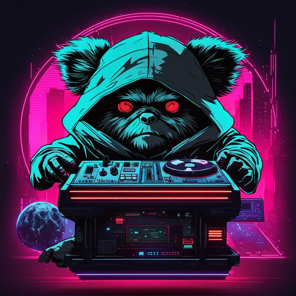 Ewok DJ on Death Star in Cyberpunk Style