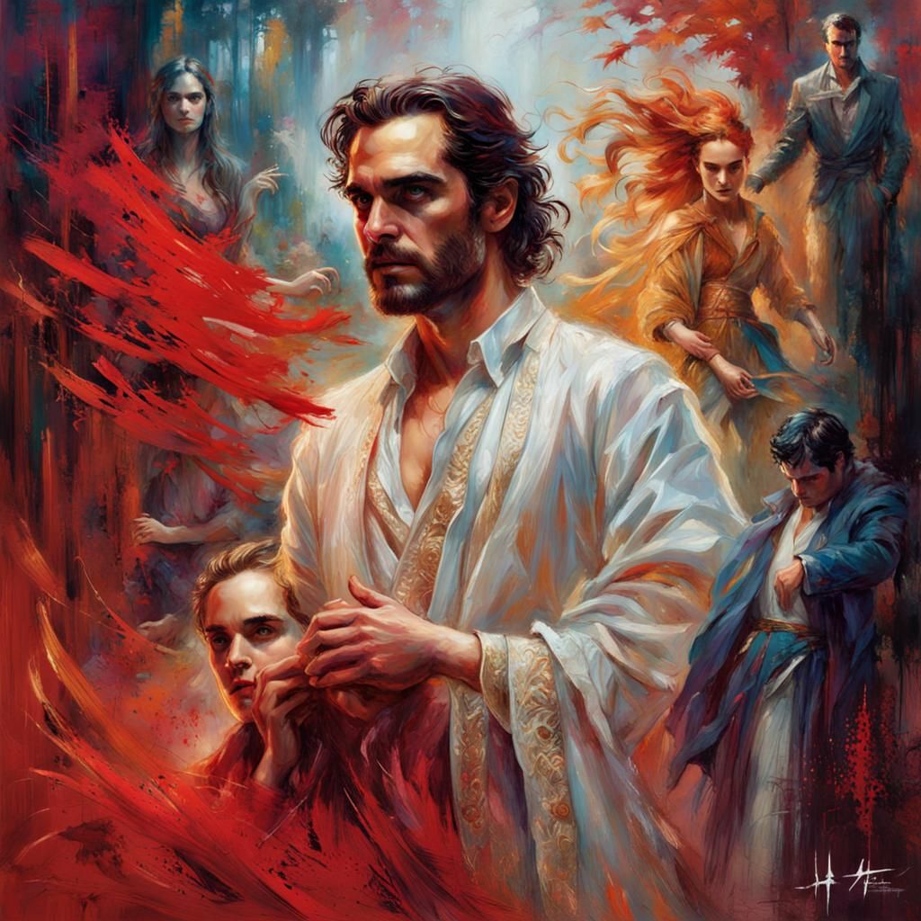 Sorcerers in Autumn Forest: Fantasy Painting