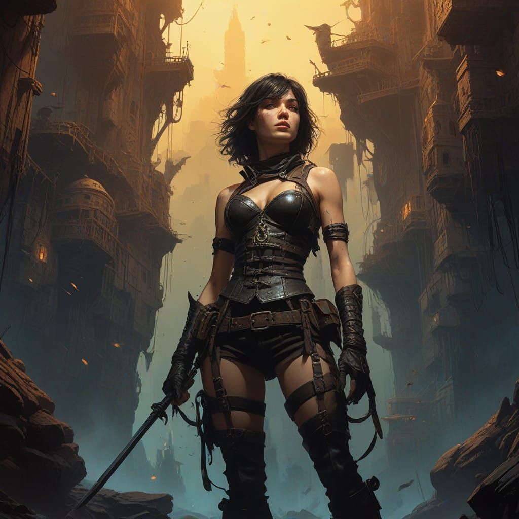 Female Adventuress Bravely Enters Dark Dungeon Lair