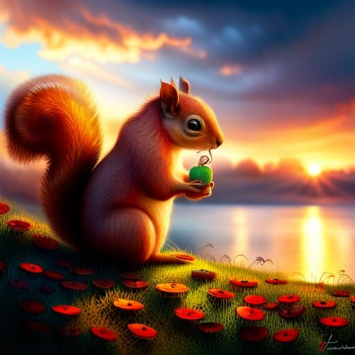 Rainbowcore Squirrel at Sunset
