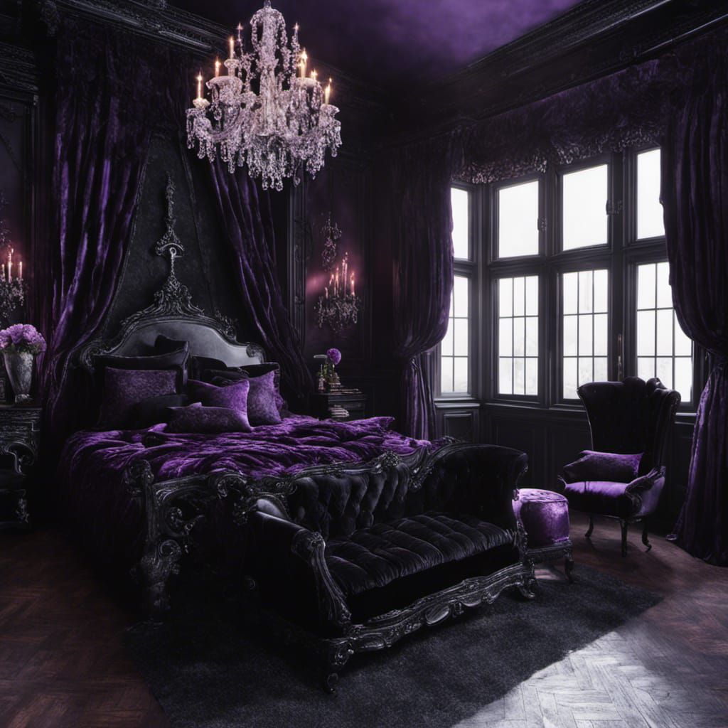 Gothic Bedroom with Reading Nook, Detailed Digital Art