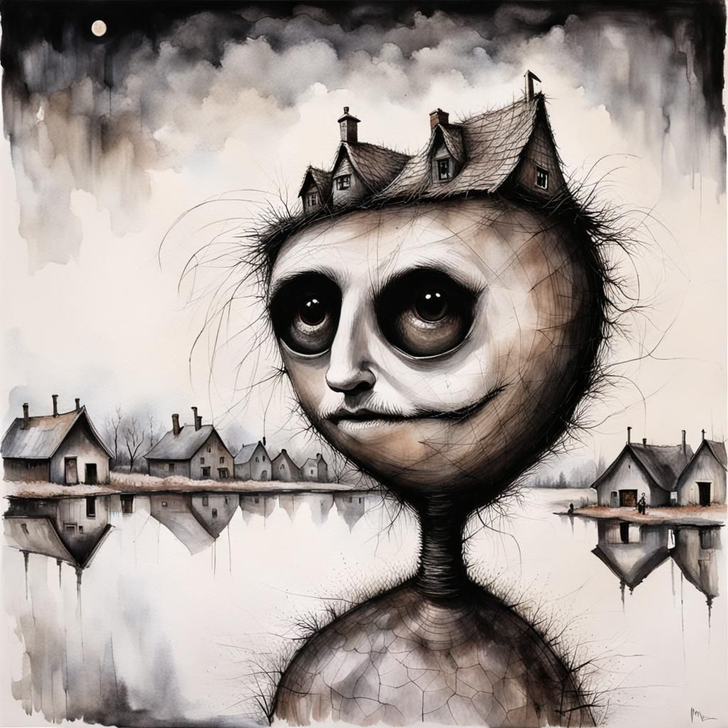 Pretzel Creature in Mirrored Village: Dark Fantasy