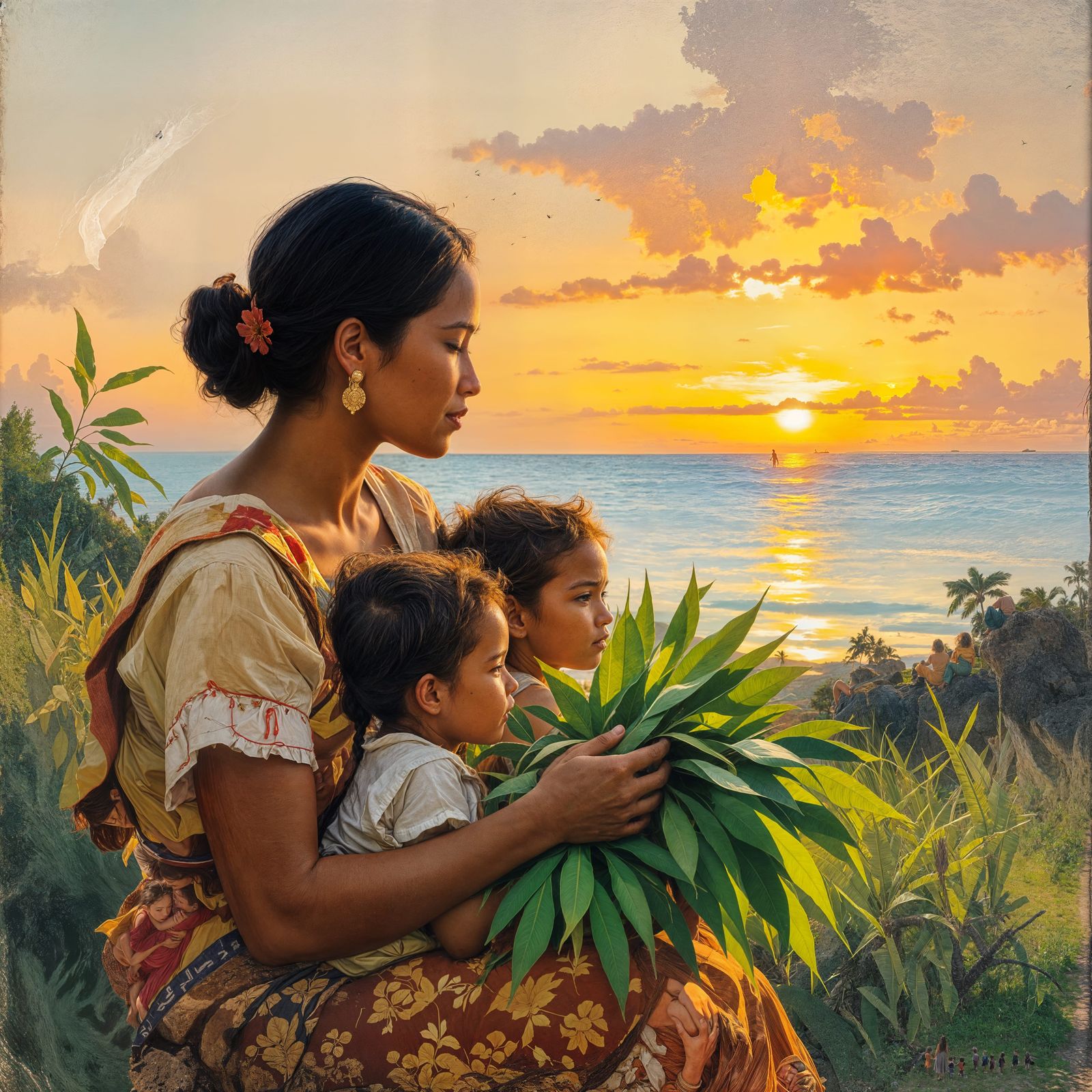 Pacific Mother and Children by Gauguin and Matisse Style Sun...