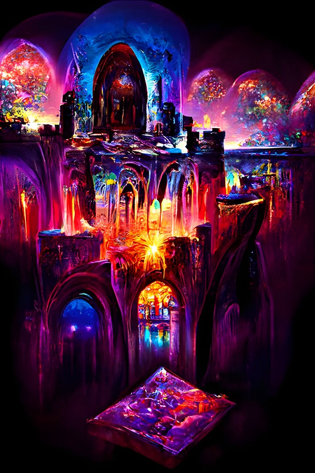 Medieval Fortress with Bioluminescent Lights