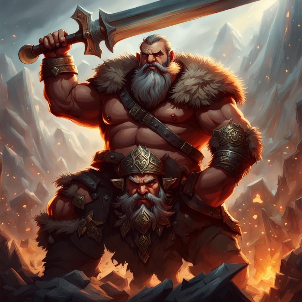Epic Dwarf Barbarian Victory in Fantasy Illustration