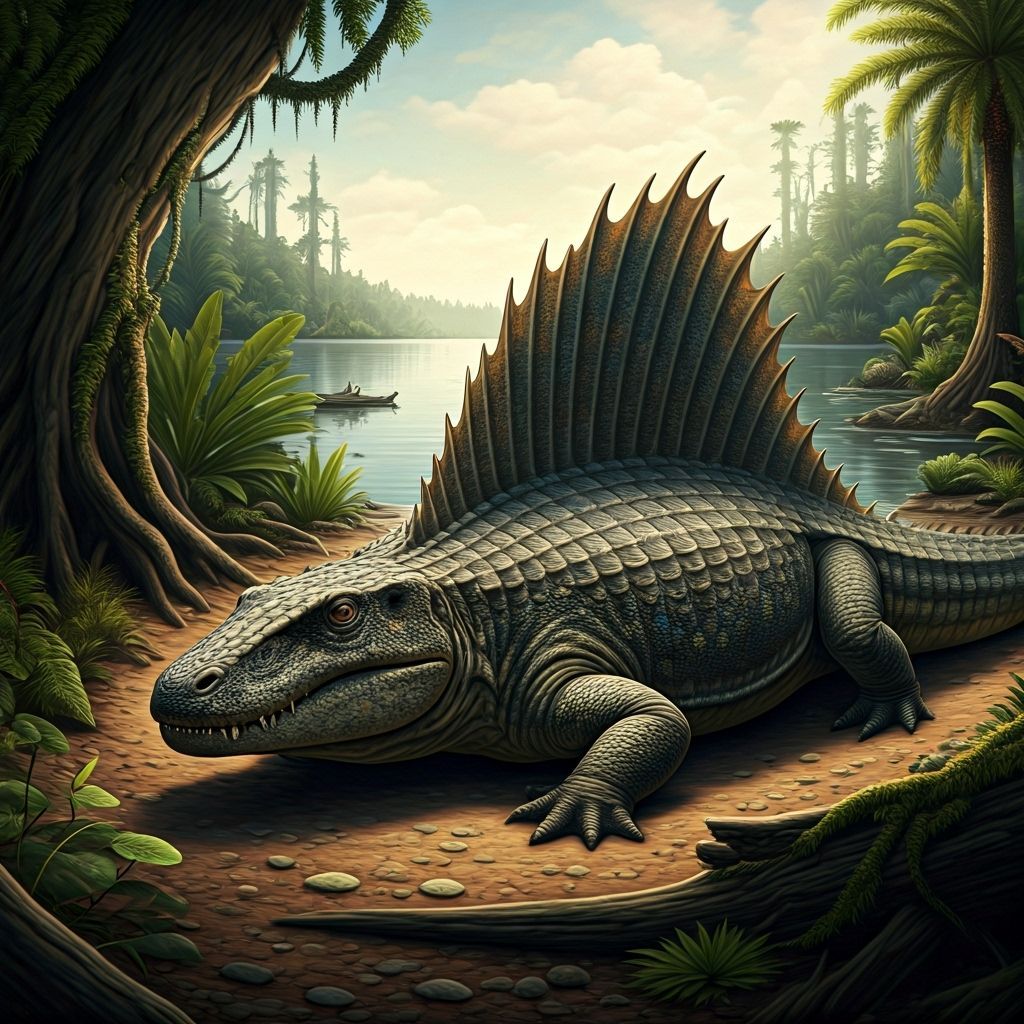 Dimetrodon Basking in Sunlight in Paleo-Art Style