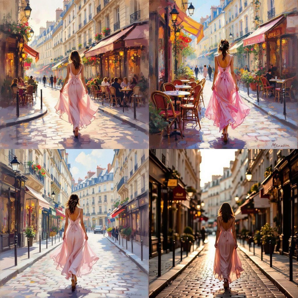 Woman in Pink Chiffon Dress Walking in Paris