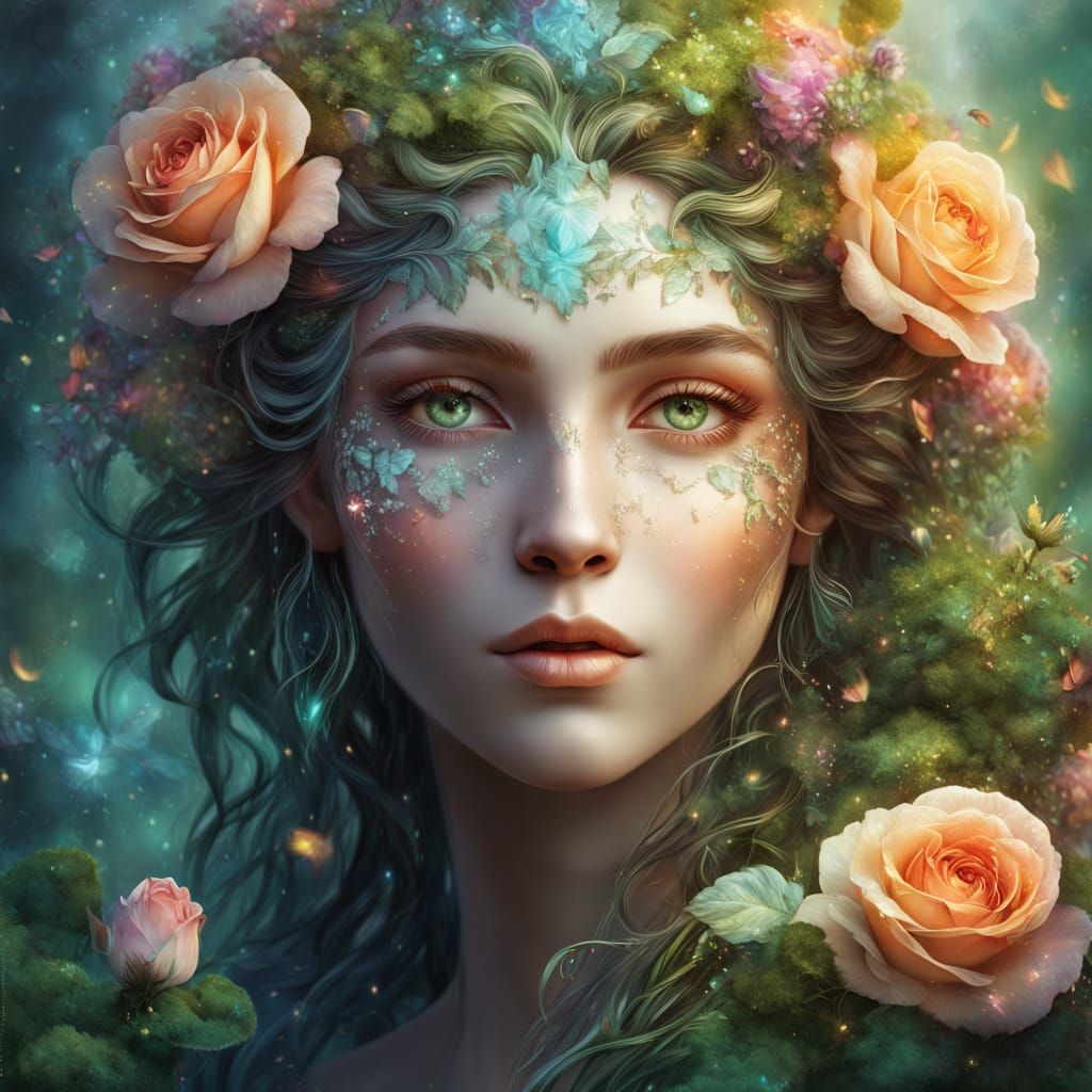 Ethereal Goddess Made of Roses in Vibrant Colors