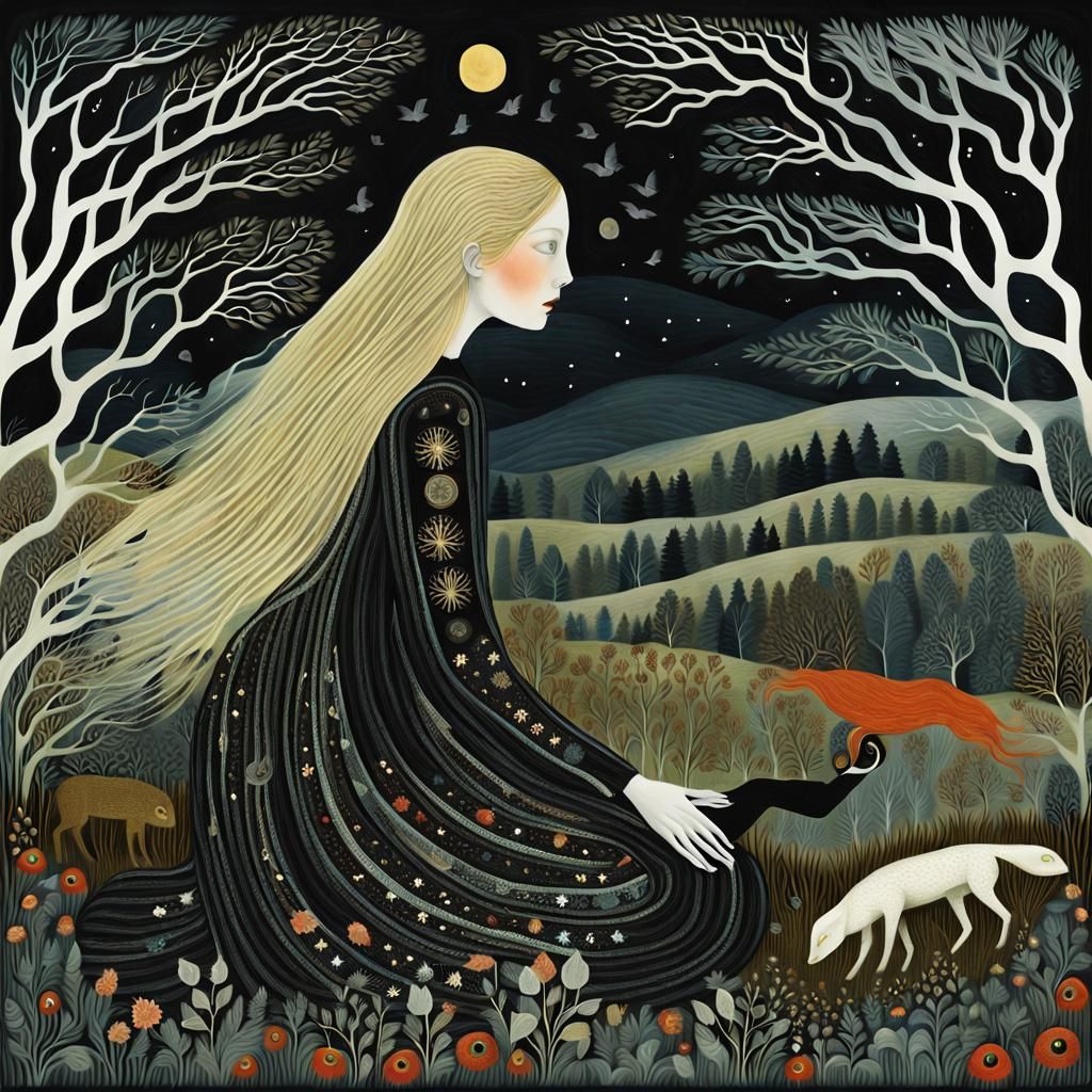 Surreal Bio Art Collage of Woman with Glowing Creatures