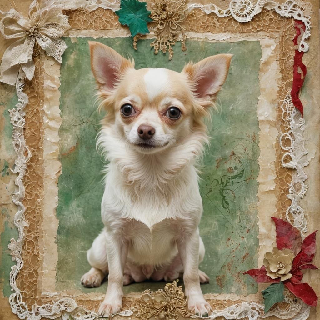 Festive Christmas Chihuahua Collage in Vintage Style