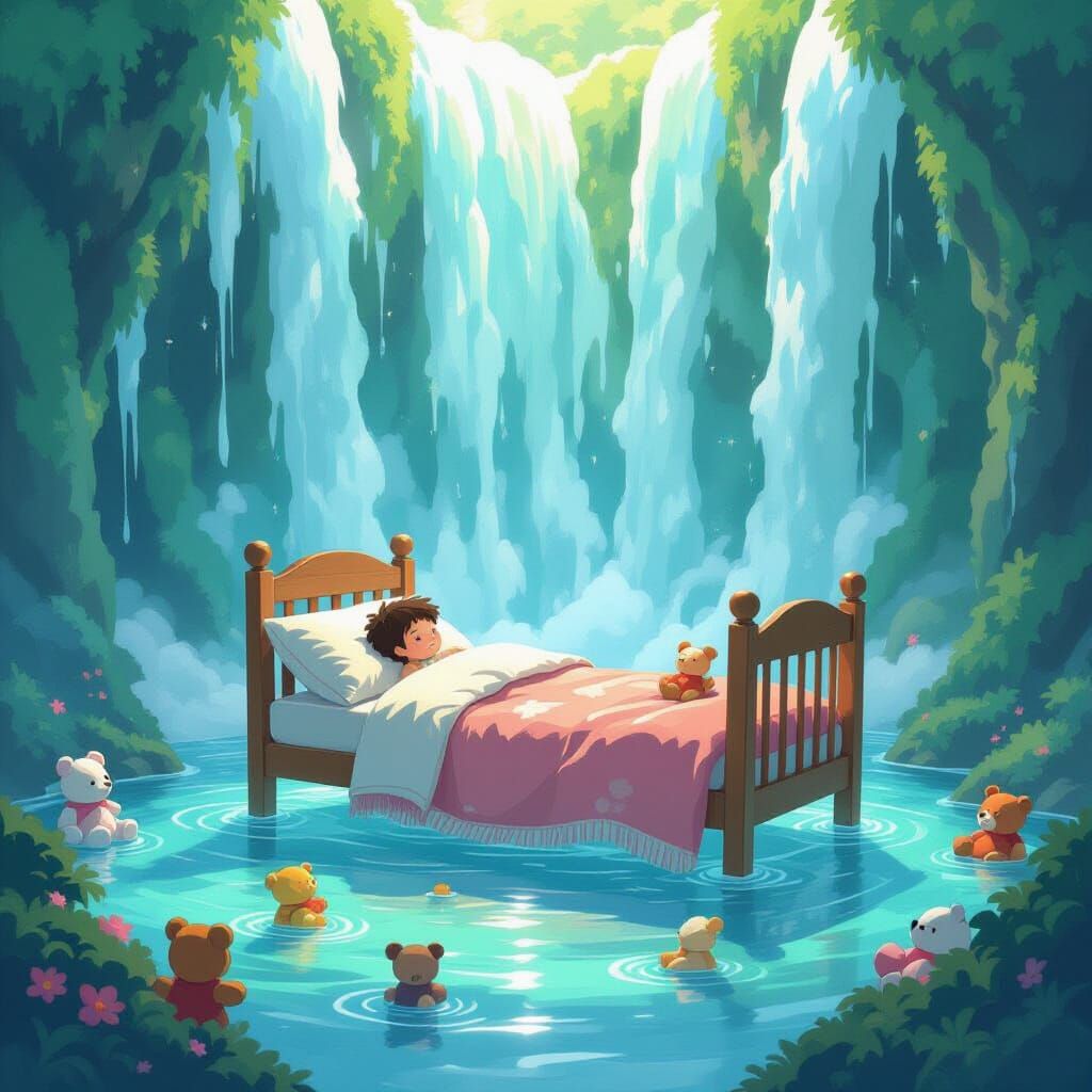 Dreamlike Waterfall Bedroom in Whimsical Style