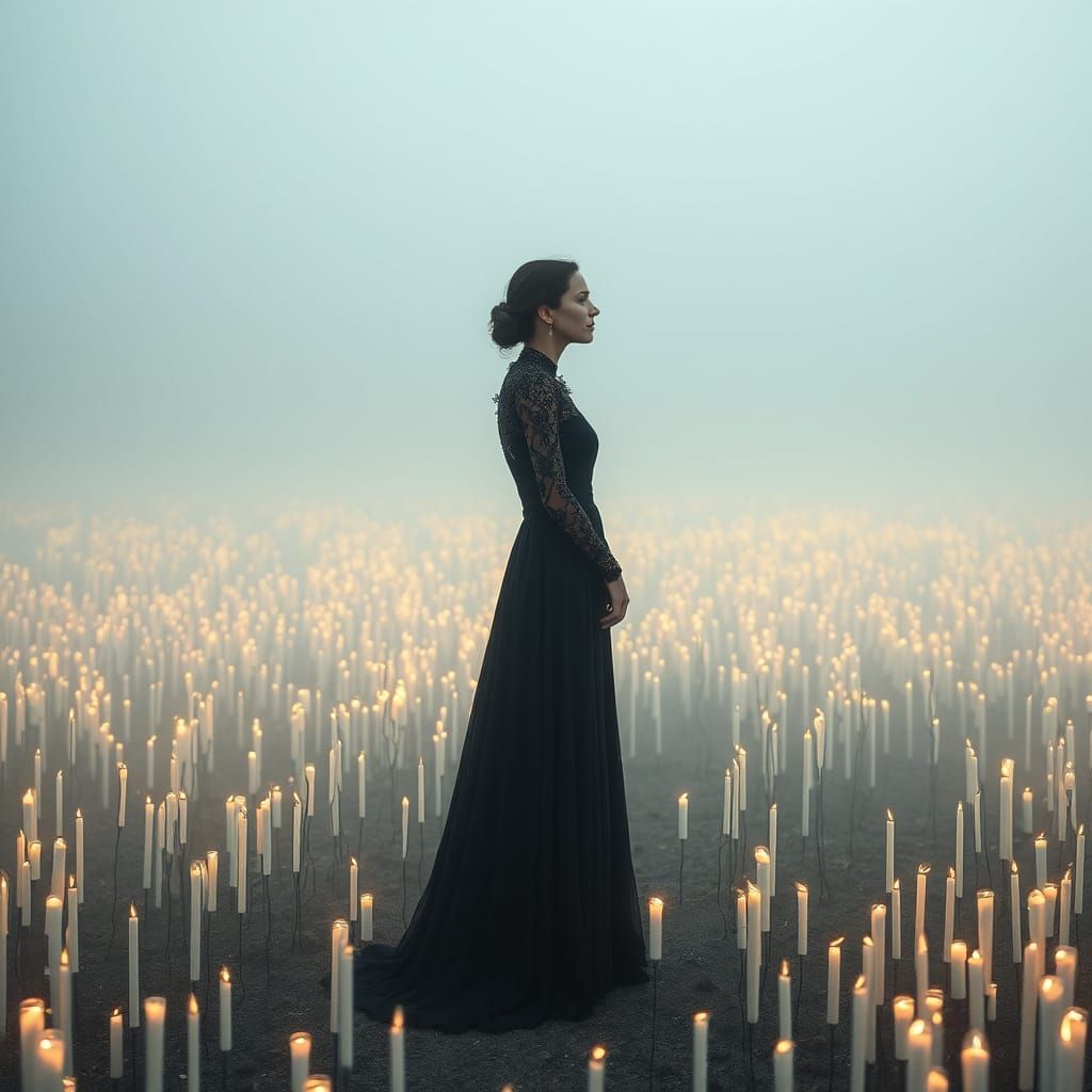 Sorrowful Woman in a Sea of Candlelight
