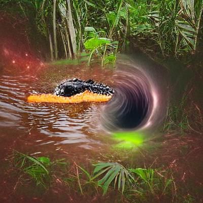 Alligator Swallowed by Black Hole in Jungle