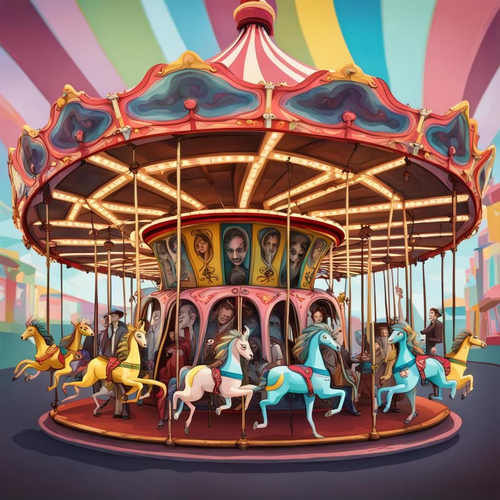 Merry-Go-Round with Burton Style Passengers
