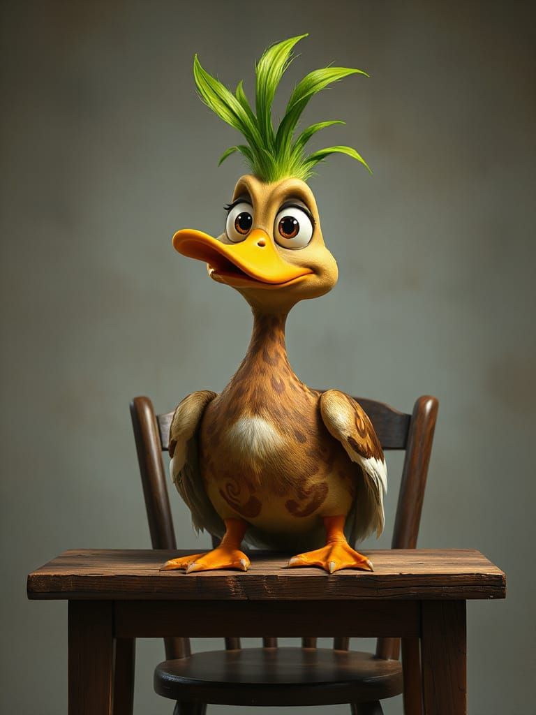 Exuberant Cartoon Duck in Rapt Attention