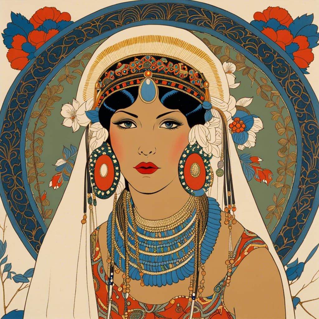 Tribal Princess Portrait in Art Deco Style