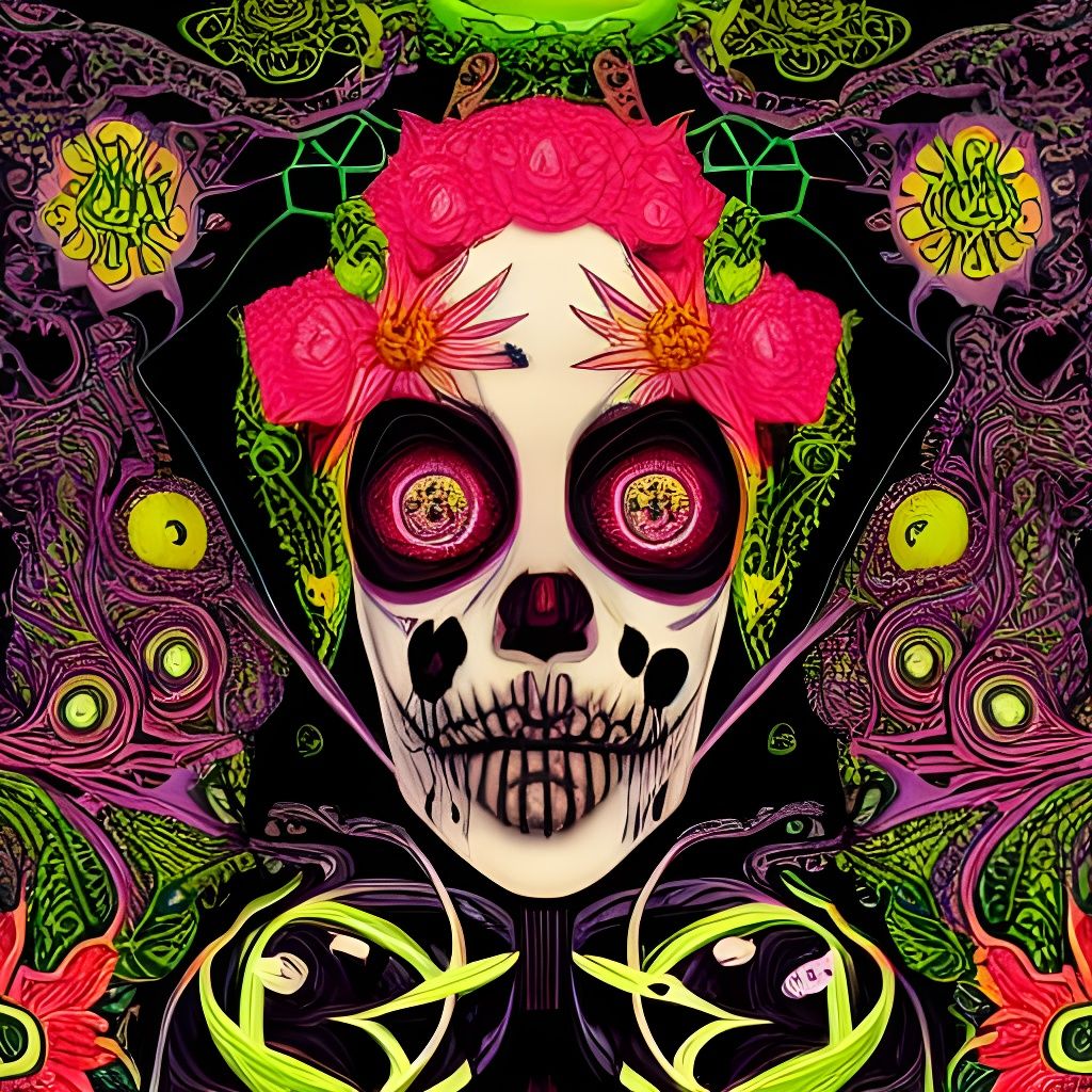 Intricate Power Flower in Lowbrow Fairytale Horror Style