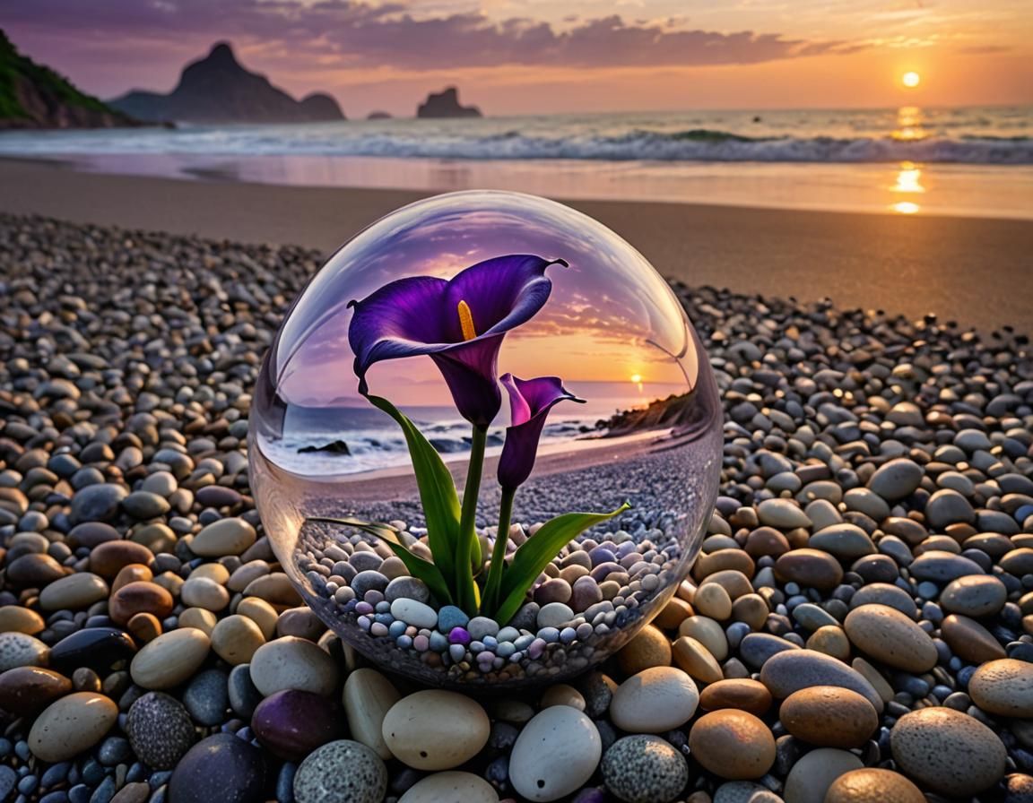 Purple Calla Lily in Globe at Sunrise