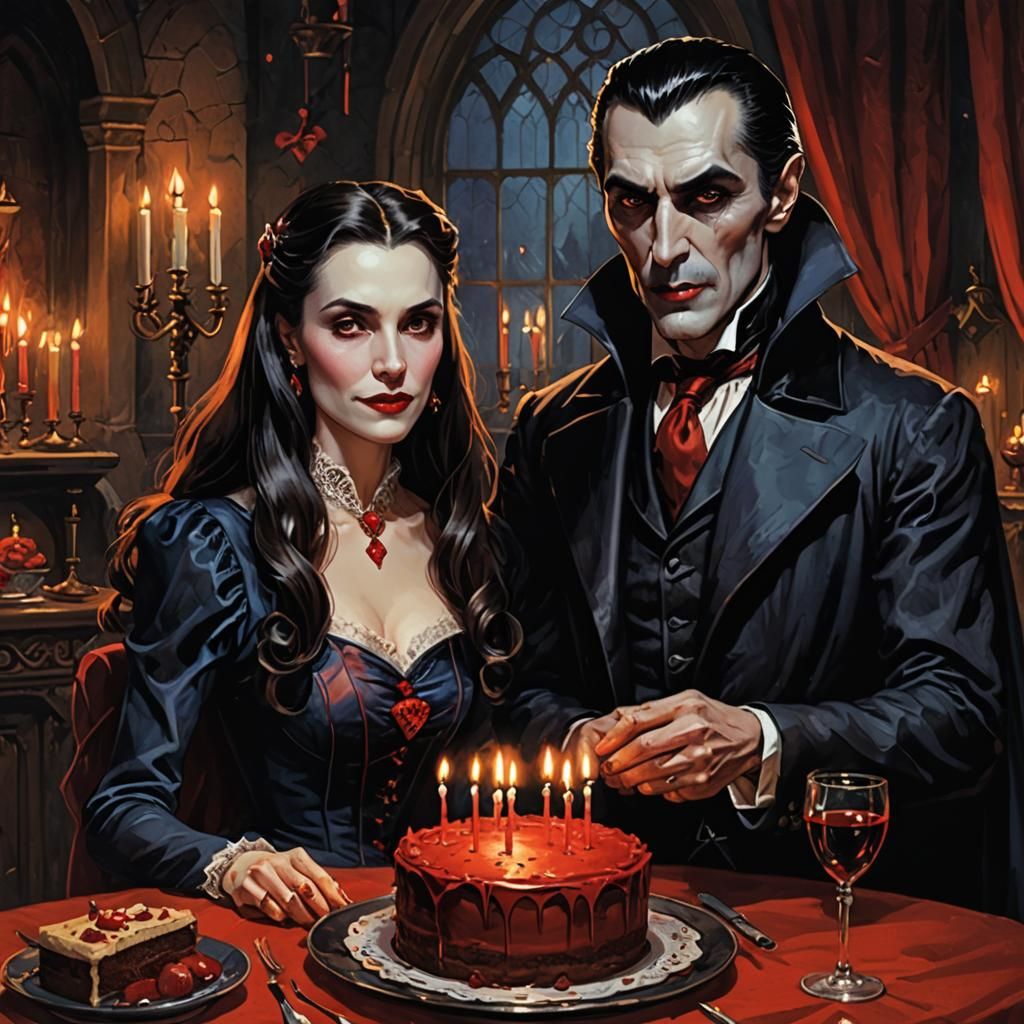 Dracula celebrating birthday with wife 2