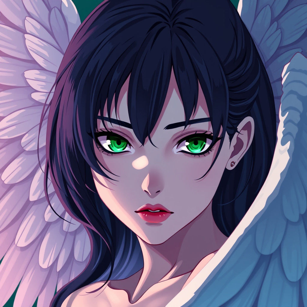 Mysterious Angel with Piercing Gaze in Manga Style