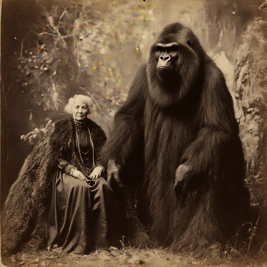 Giant Cloaked Gorilla and Woman: Vintage Macabre Photography