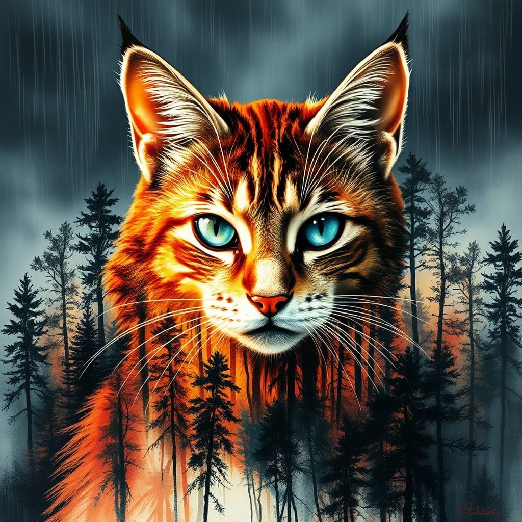 Portrait of a cat with blue eyes, the cat itself is filled w...