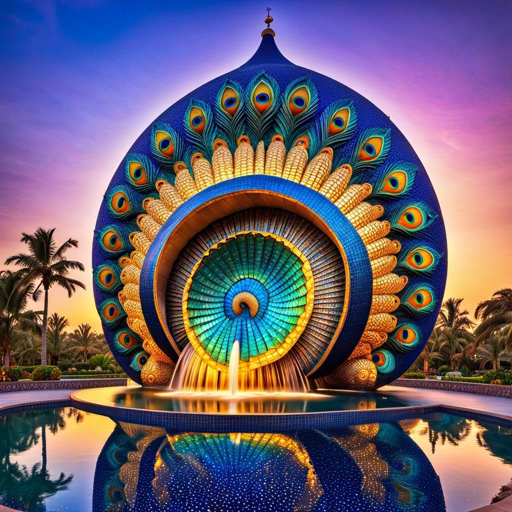 Futuristic Peacock Snail House in India: Millefiori Mosaic