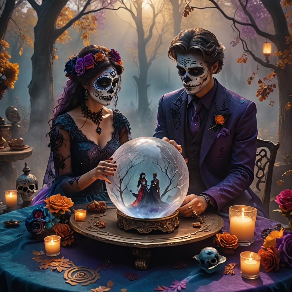 Day of the Dead Couple in Mystical Setting