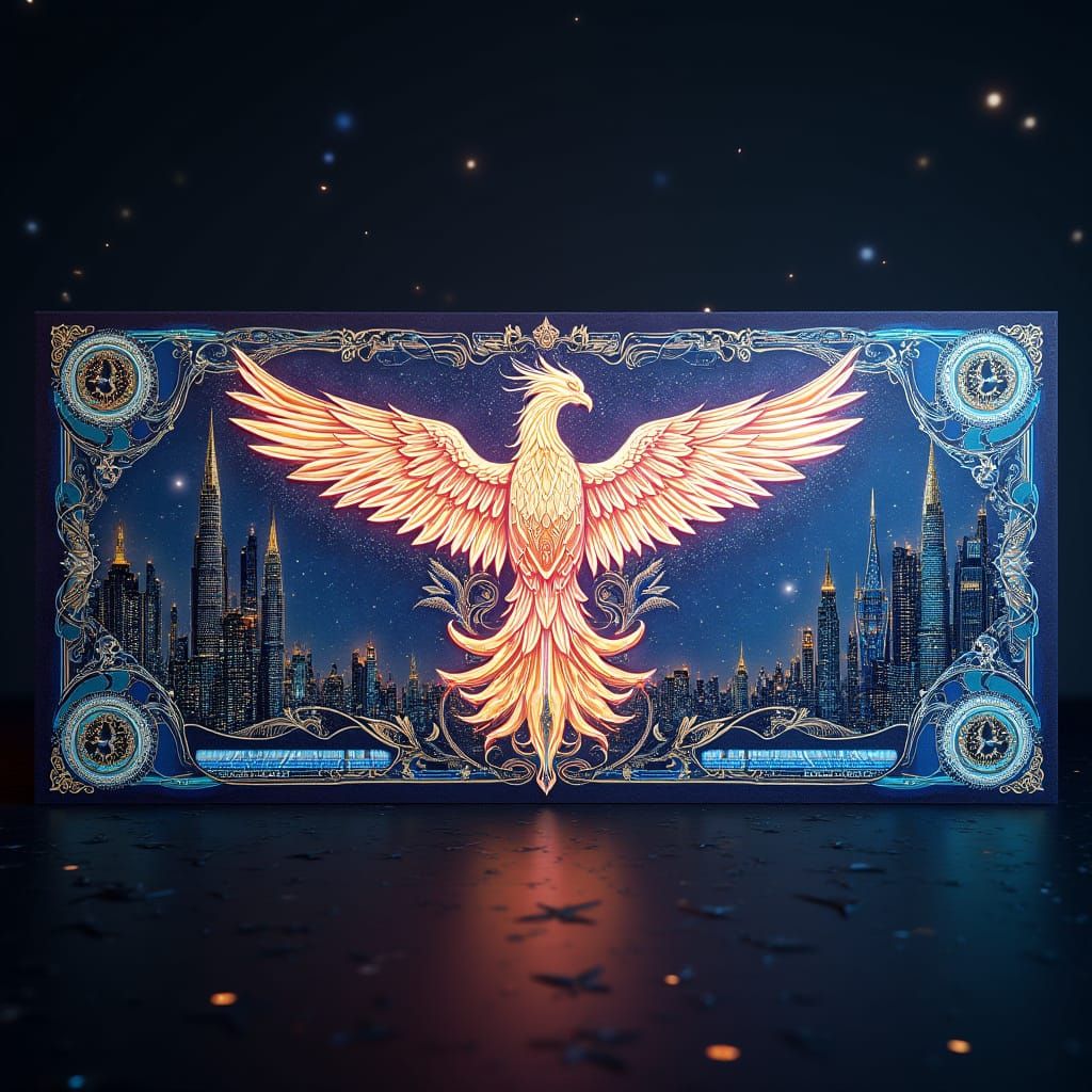 Luxury Banknote with Art Nouveau Borders and Holographic Pho...