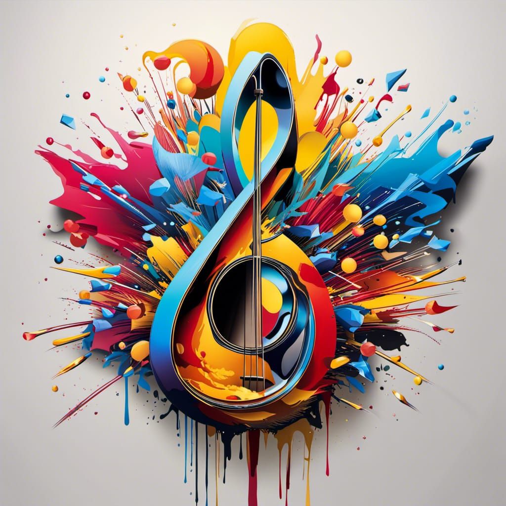 Guitar with Transforming Music Notes in Graffiti Art