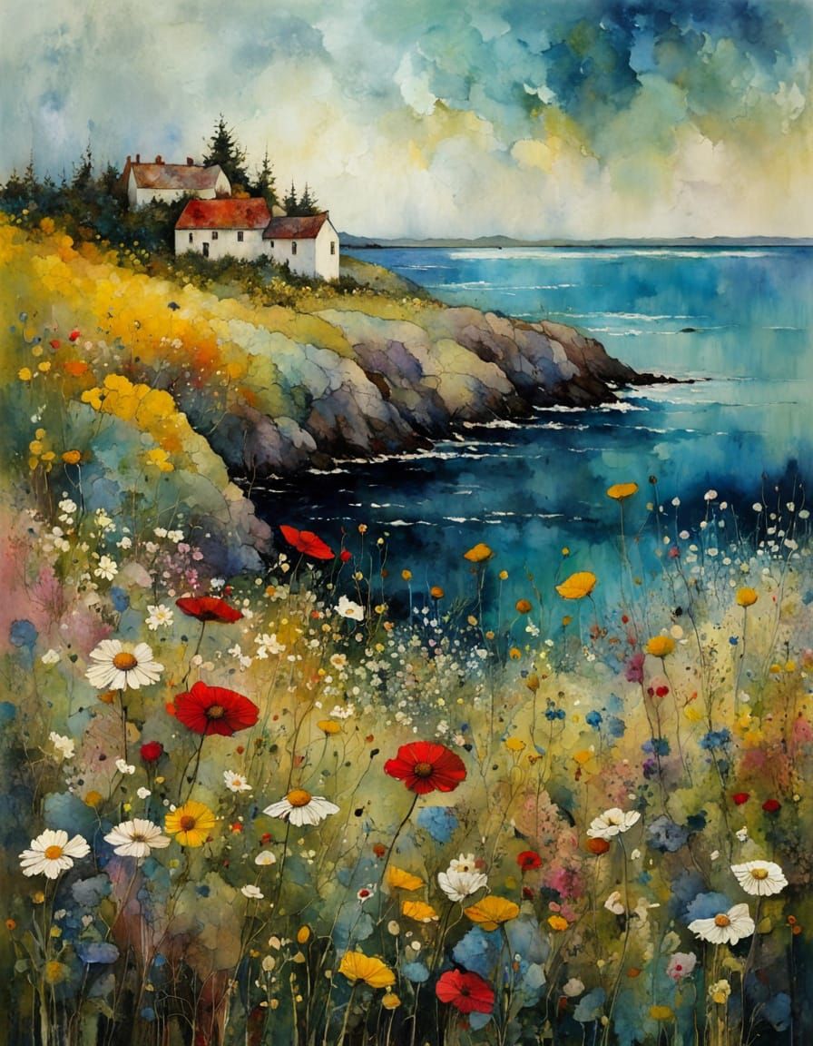 Intricately Detailed Wildflower Scene in Encaustic Painting ...