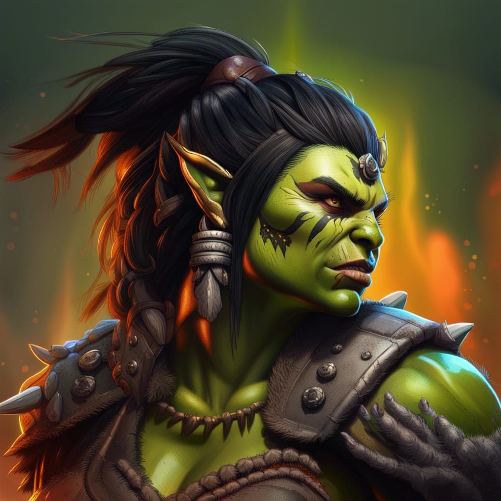 Hyperrealistic Female Orc Barbarian Portrait