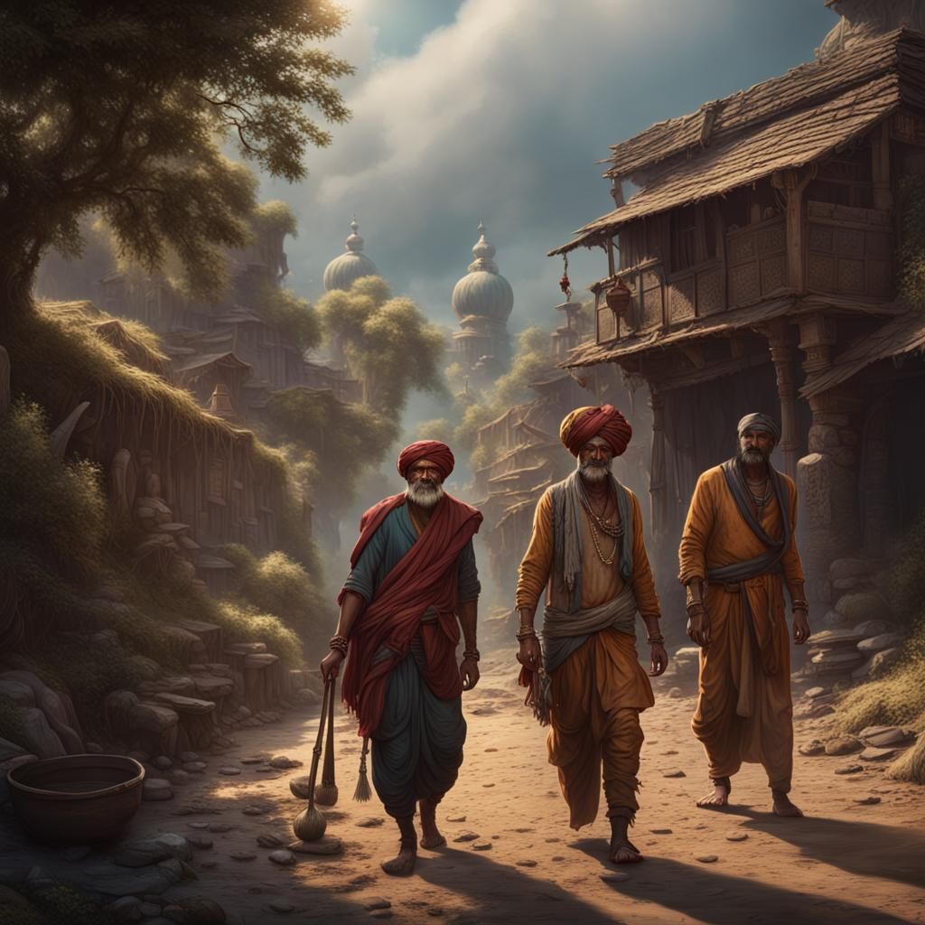 Indian Beggar's Journey: Detailed Matte Painting