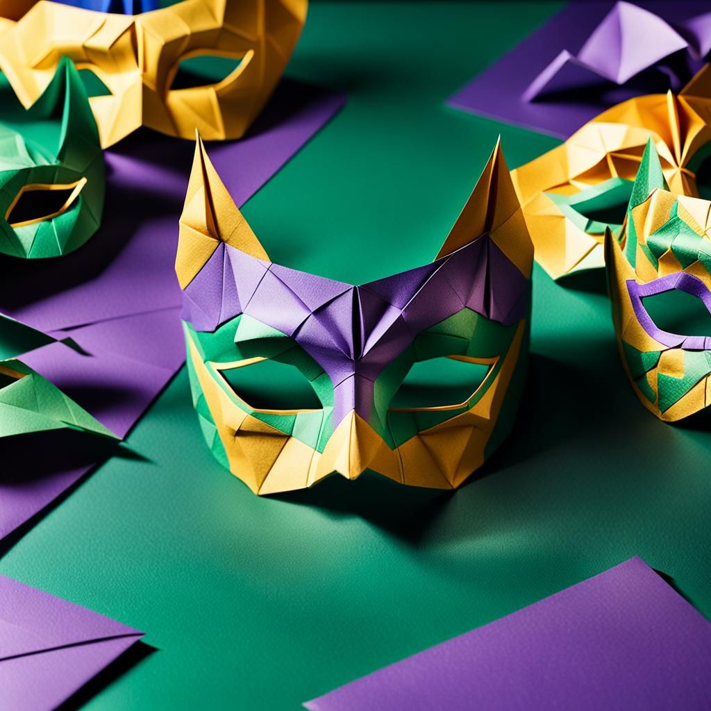 Mardi Gras Mask Origami Papercraft Macro