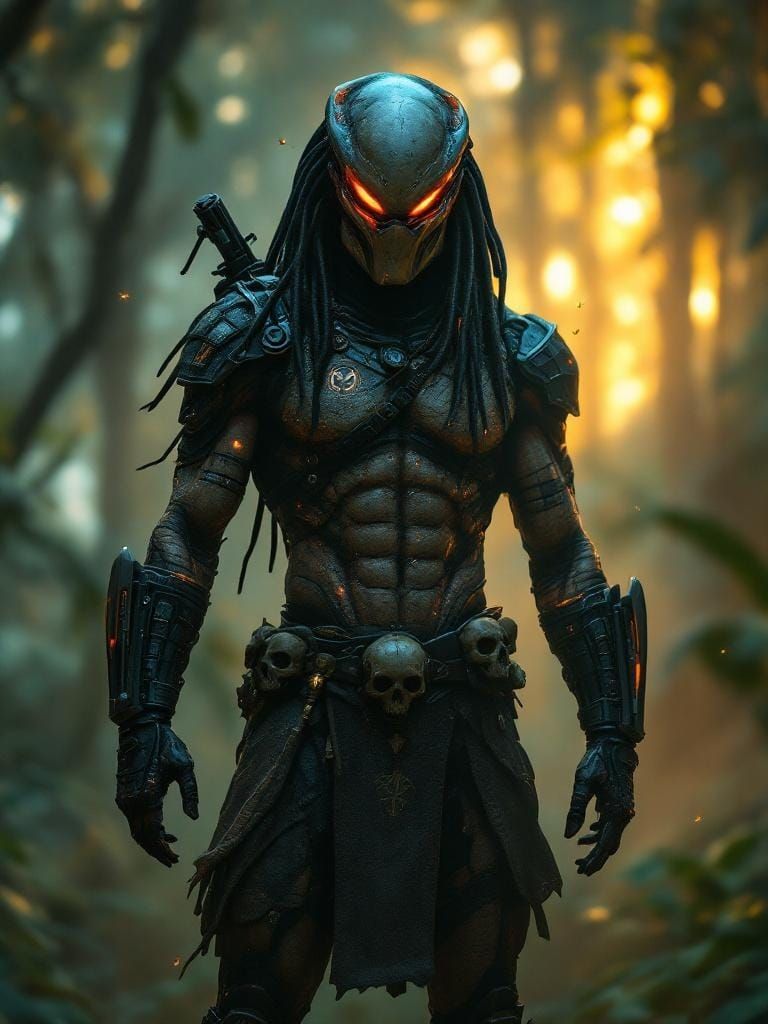 Alien Hunter Portrait in Jungle Clearing