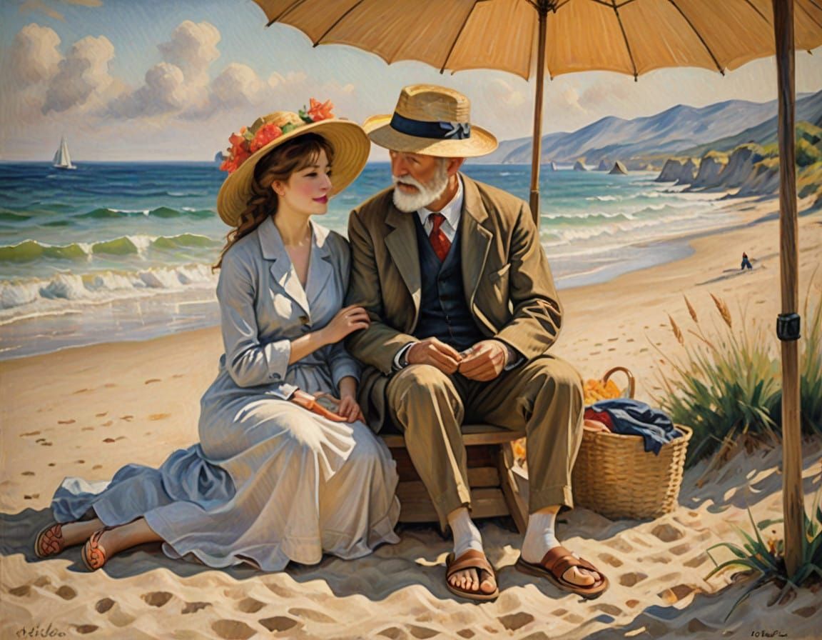 Ethereal Beach Scene in Soft Watercolor