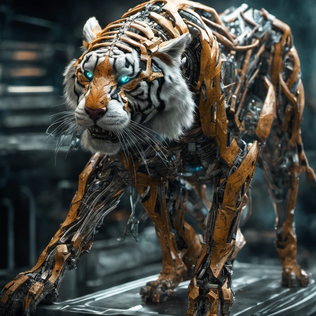 Celtic Cyborg Tiger with Cybernetic Implants