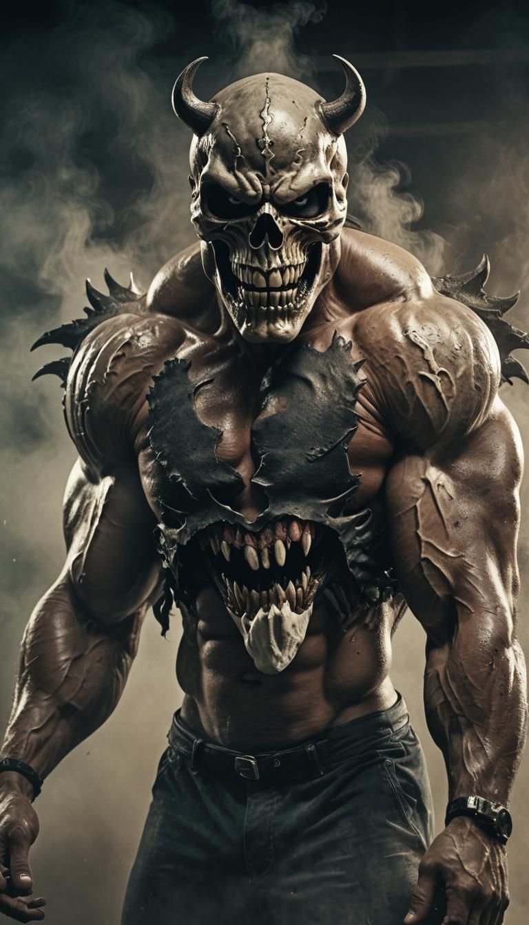 Heroic Beast Bodybuilder in Dark Cinematic Style