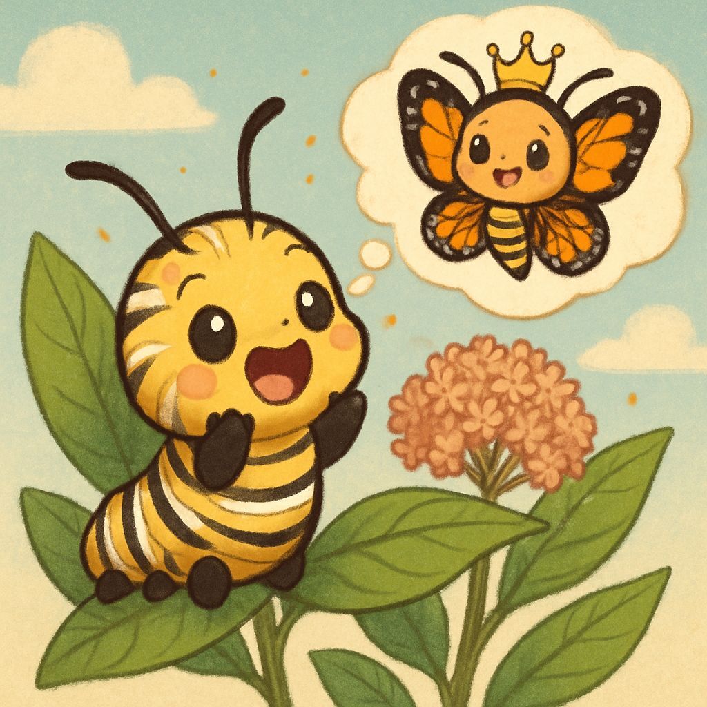 Chibi Caterpillar Dreams of Monarch Butterfly