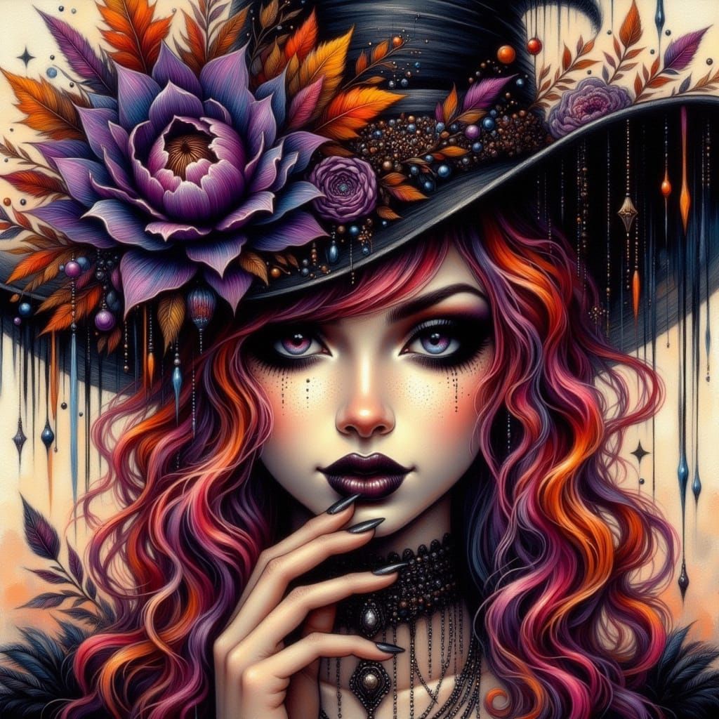 Glitter Goth Witch with Red Purple Hair