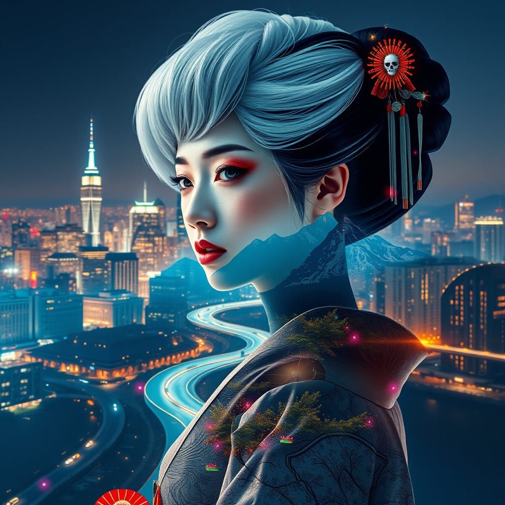 Hyper-Realistic Geisha Portrait in Triumphant New York City ...